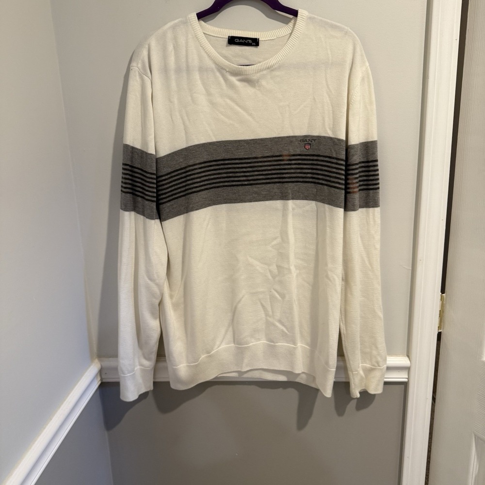 Gant Breton‎ Stripe Crew Neck Pullover Sweater Crème Size XL
